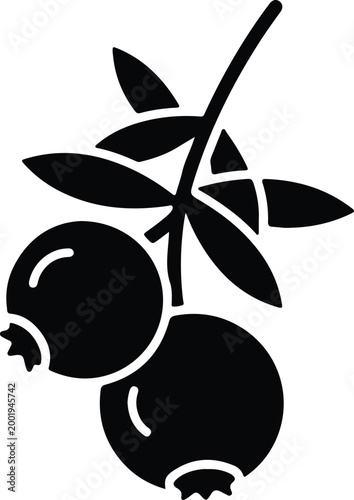 Silhouette vector of blueberries on a small leafy branch icon design