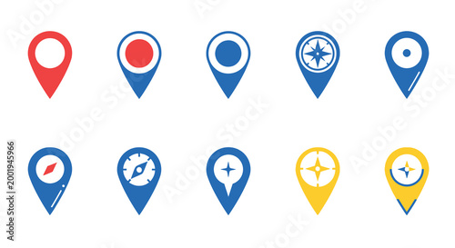 map pin icons in various colors and styles