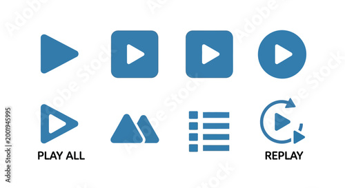 media control icons set in blue and white