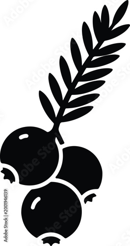 Silhouette vector of three fresh ripe berries with green leaf design