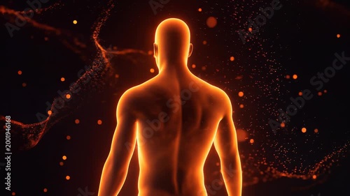 Cinematic Mysterious Abstract 3D Human Figure with Glowing Energy Particles

