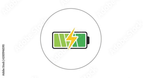 battery charging icon with lightning bolt on white background