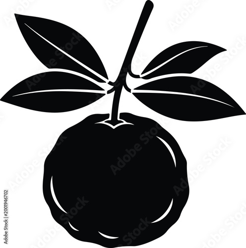 Silhouette vector orange fruit with leaves for simple graphic design