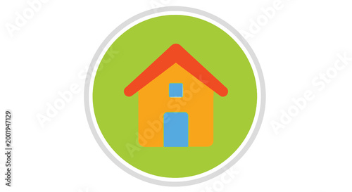 house icon with colorful design on green circle