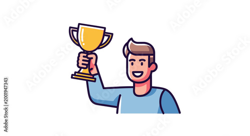man holding trophy in colorful vector illustration
