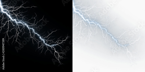 Foto Blue and white lightning bolt with bright white glow isolated on transparent and