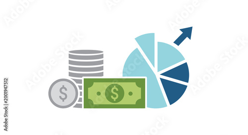 financial design elements with coins bill pie chart and arrow