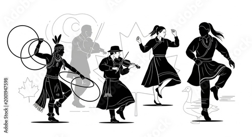 Four Traditional Dancers Performing Cultural Dance Art.
