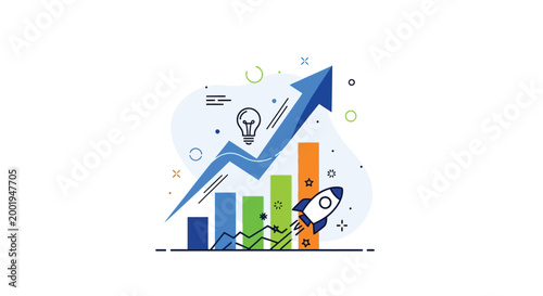 growth chart with rocket and light bulb