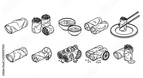 Sushi, sushi rolls, Japanese food, vector icons, 12 sushi illustrations