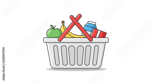 shopping basket with crossed out items on white background