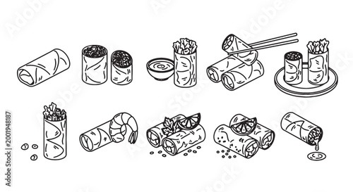 Sushi, sushi rolls, Japanese food, seafood, vector icons