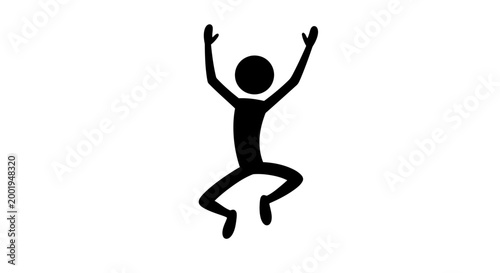 Joyful stick figure jumping with arms raised in a happy celebration, expressing excitement, on an isolated white background.
