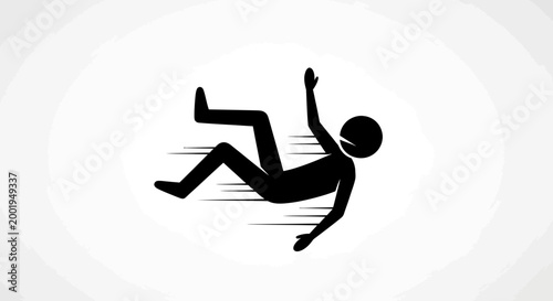 Stick figure falling backward with dynamic motion lines, depicting an accident or surprise in a light gray background.