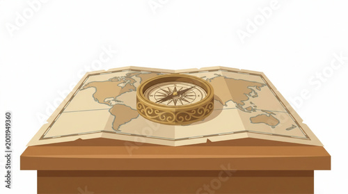 Vintage Compass on Old World Map