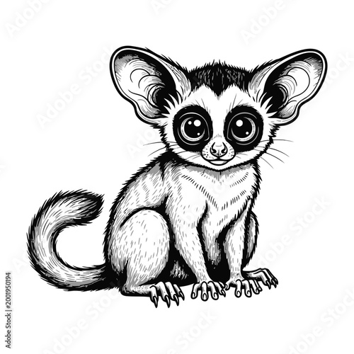 Adorable Aye Aye Lemur with Large Eyes and Ears Sitting Alone