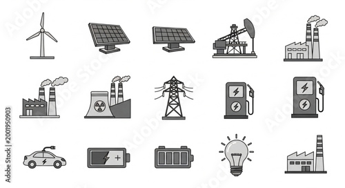 Collection of energy industry icons and symbols.