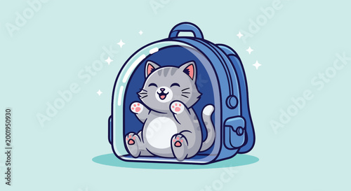 Cute Cat in a Pet Carrier Backpack Illustration.