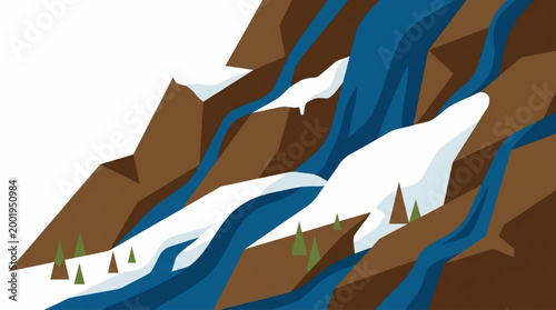 Abstract illustration of melting glaciers and waterfalls