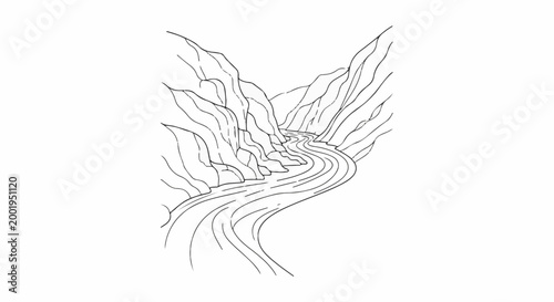 Winding river flows through a rocky canyon, creating a natural scene