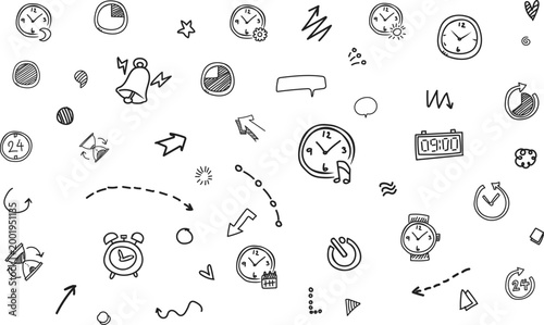 Minimalist Small Clock Icons Doodle Background Pattern