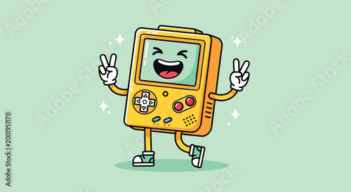 Cute Happy Cartoon Video Game Console Character Illustration.