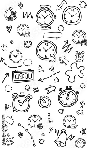 Vertical Time Management with Arrows Doodle Background