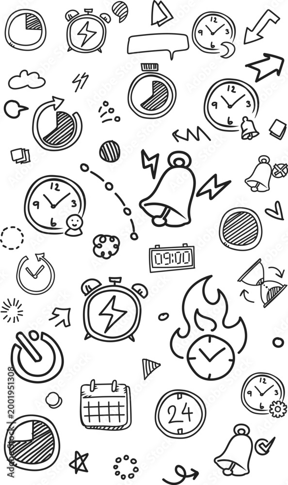Fototapeta premium Vertical Urgent Time and Deadline Doodle Background