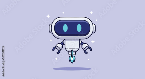 Cute Robot Flying with Rocket Boosters.