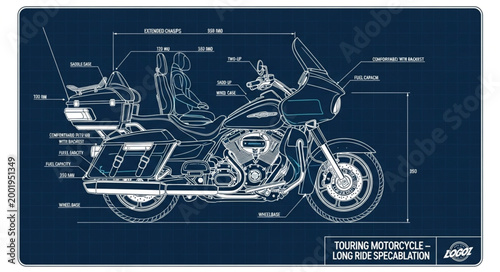Fotografija Detailed blueprint schematic of a touring motorcycle.
