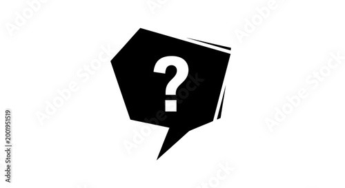 A black speech bubble with a question mark.