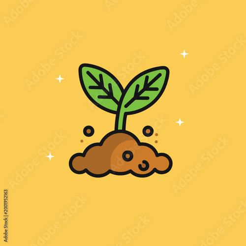Small green plant sprout growing from soil icon.