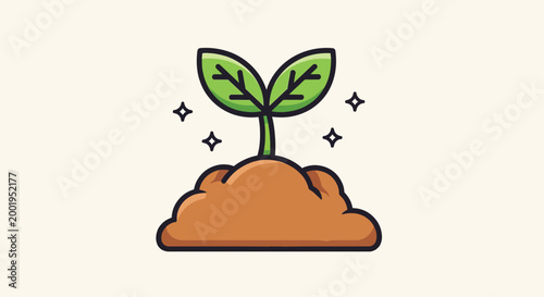 Simple illustration of a green plant sprout growing from soil.