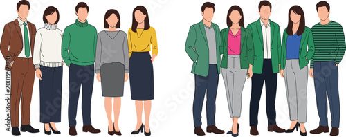 Group of Business Professionals in Casual and Formal Outfits for Team, Corporate, and Workplace Illustration Designs