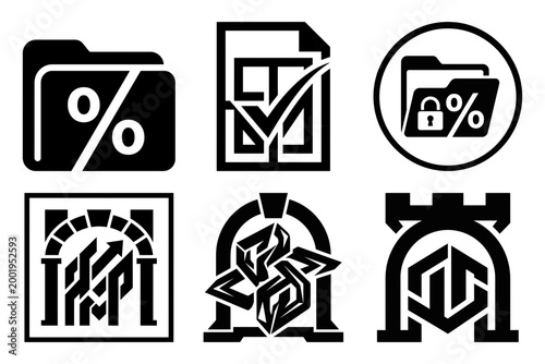 Tax return form and financial report icon set