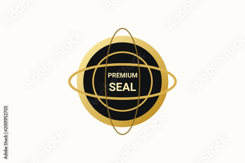 Premium gold and black circular seal icon with overlapping ellipses for quality excellence certificate distinction guarantee business corporate exclusive superior