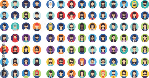 Diverse people avatar icons collection with different professions hairstyles and cultures colorful flat character faces set isolated vector illustration bundle