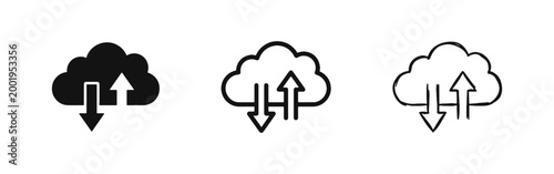 Cloud Computing Data Transfer Icon Set - Upload and Download Symbols