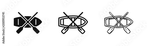 Obraz na plátne Rowing Boat with Crossed Oars Icon Set - Water Sports and Recreation Symbols