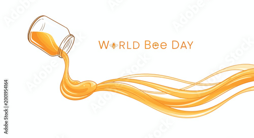 Honey Jar Pouring Golden Liquid Stream for World Bee Day Design