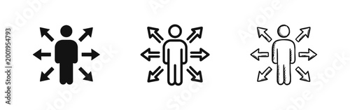 Person with Directional Arrows Icon Set - Decision Making and Choice Concept