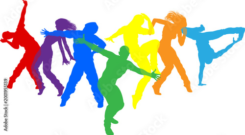 Street dancers dancing silhouette hip hop dance silhouettes poses set