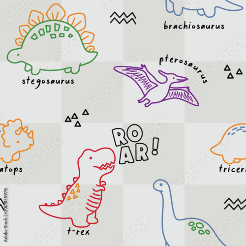 Cute Hand Drawn Dinosaur Seamless Pattern