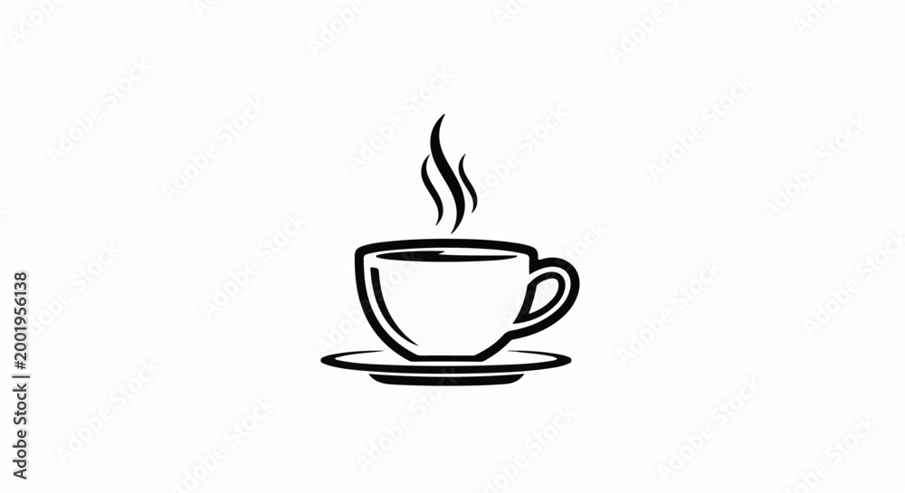 Obraz premium Stylized steaming cup and saucer icon, black and white, clean graphic