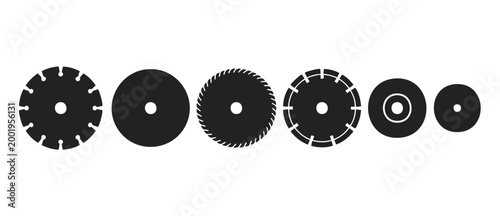 Circular Saw Blades Collection Set, Industrial Cutting Disks Icons for Construction and Woodworking Tools, Professional Hardware Equipment Silhouettes Isolated on White Background for Engineering Proj