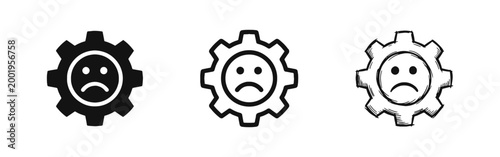 Gear with Sad Face Expression Icon Set - Error and System Failure Concept
