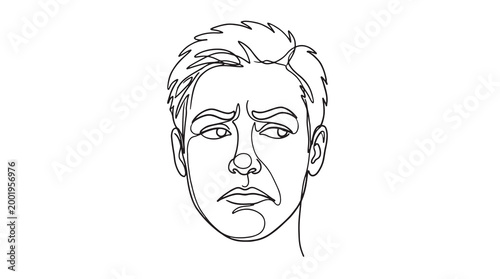 Expression of Concern A Minimalist Line Art Portrait of a Worried Man's Face