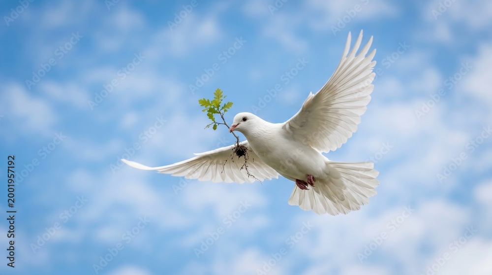 Obraz premium White dove flying with olive branch