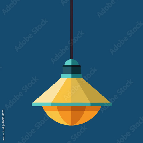 Vintage Yellow Lamp Hanging On Blue Background