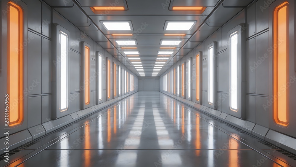 Fototapeta premium Long empty futuristic corridor